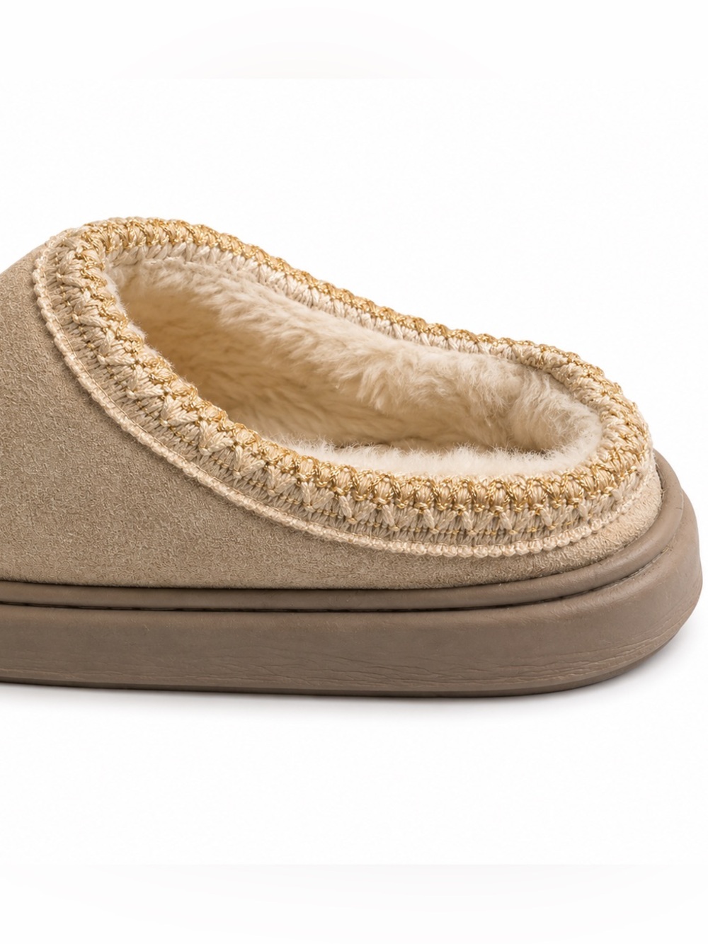 Cozy Faux Suede Fur Lined Mule Slippers Beige Tan Women’s Comfort Slip-On 9/10 - Picture 5 of 8